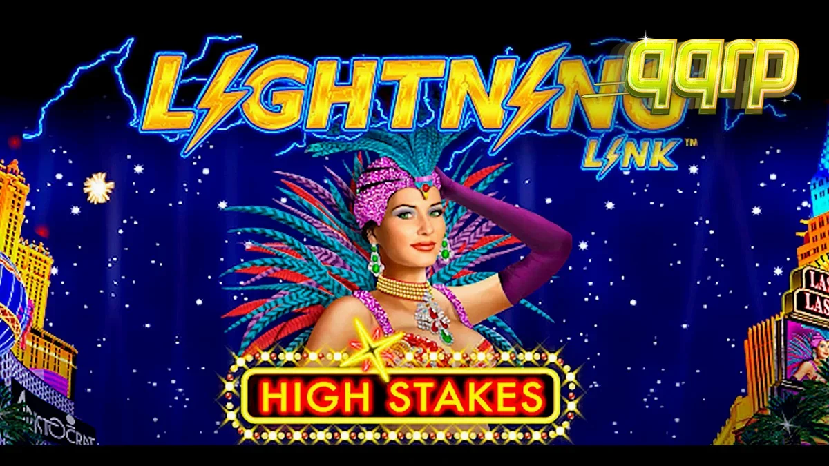 Tampilan visual slot Lightning Link High Stakes dengan elemen Las Vegas yang mewah